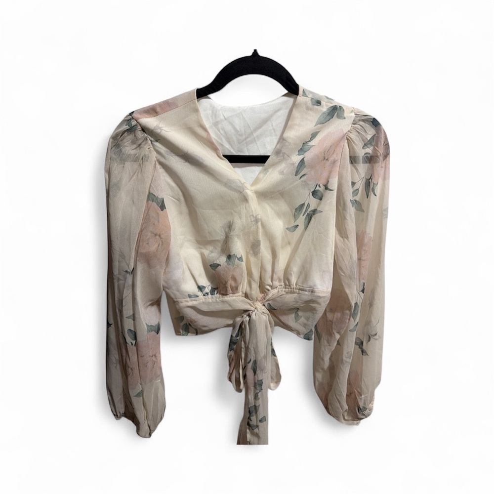 Chic Floral V-Neck Blouse with Tie-Front